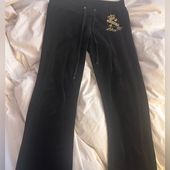 Juicy Couture Pants - Rare Juicy Couture Black Velour Pants with Gold Crest Y2K Vintage XL